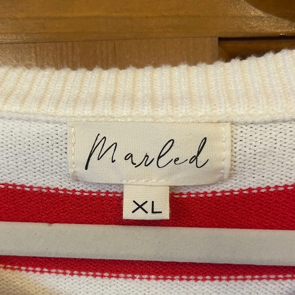 Marled Red and White Striped Sweater XL - Picture 2 of 10